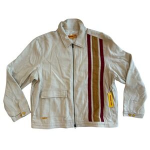Round Two Mens R2 Racing Team Zip Jacket XL White Streetwear Striped Workwear